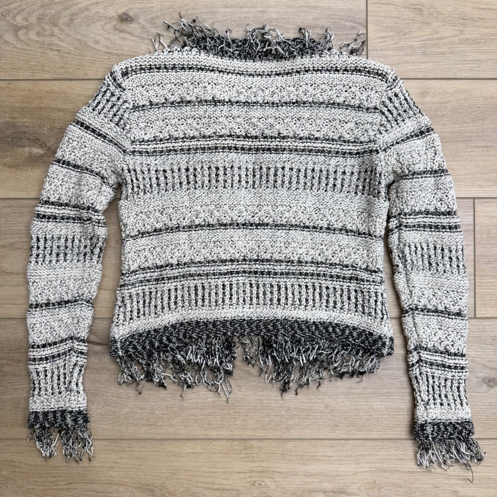 Boston Proper Fringe Chunky Knit Cropped Cardigan Jacket Striped Bohemian XS - Picture 8 of 15